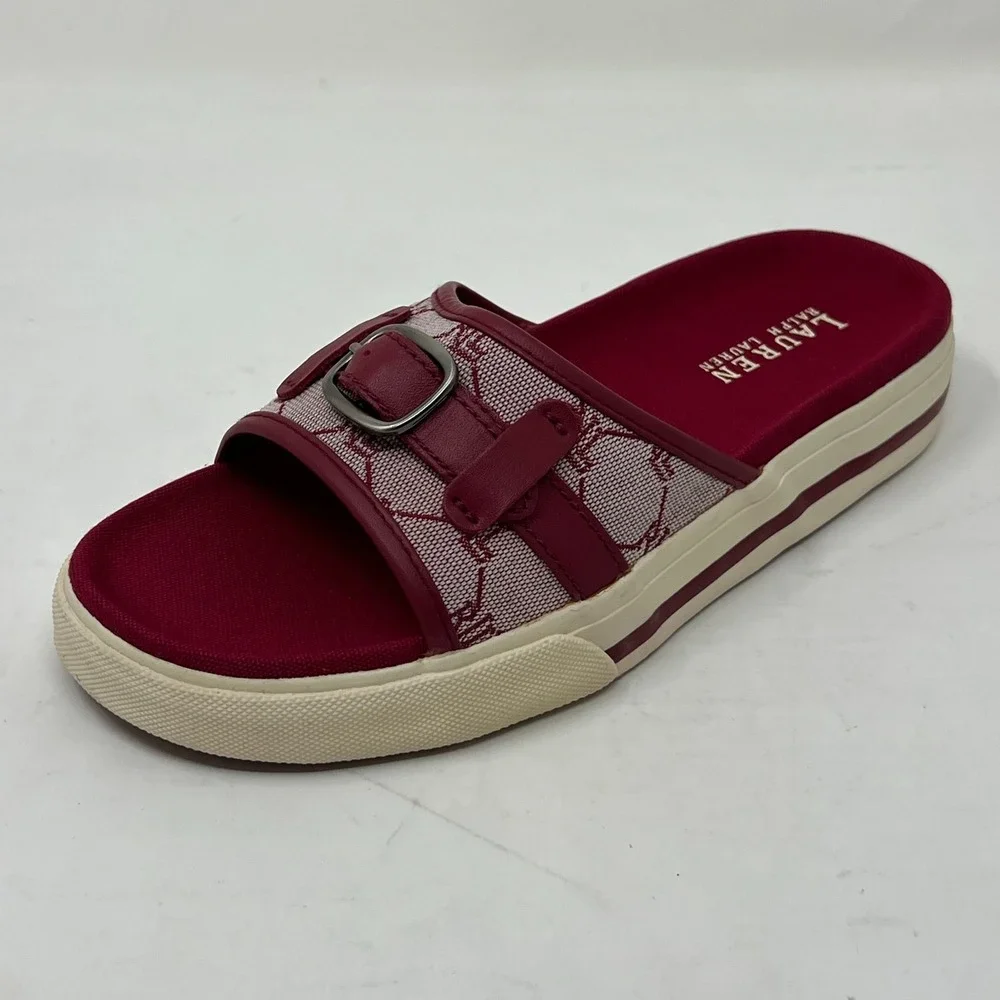 Ralph Lauren Matty‎ Sandals Red Signature Fabric Stylish Women's Size 7B VTG NEW